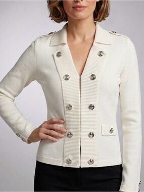 White House Black Market White Military Sweater Jacket Small